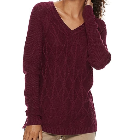 Cable knit rust v neck sweater - Picture 7 of 8